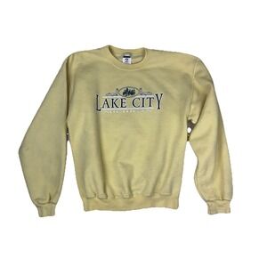 VTG 90s Lake City Michigan Sweatshirt Men's M Light Yellow Pullover Crewneck